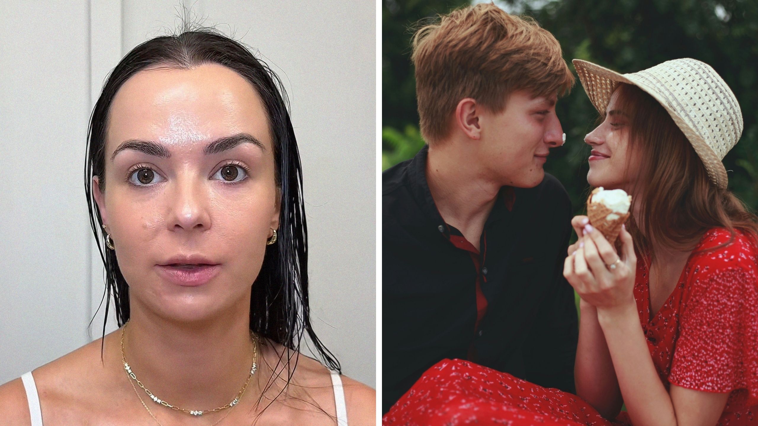 woman shares horrible date experience (l) woman and man go on ice cream date (r)