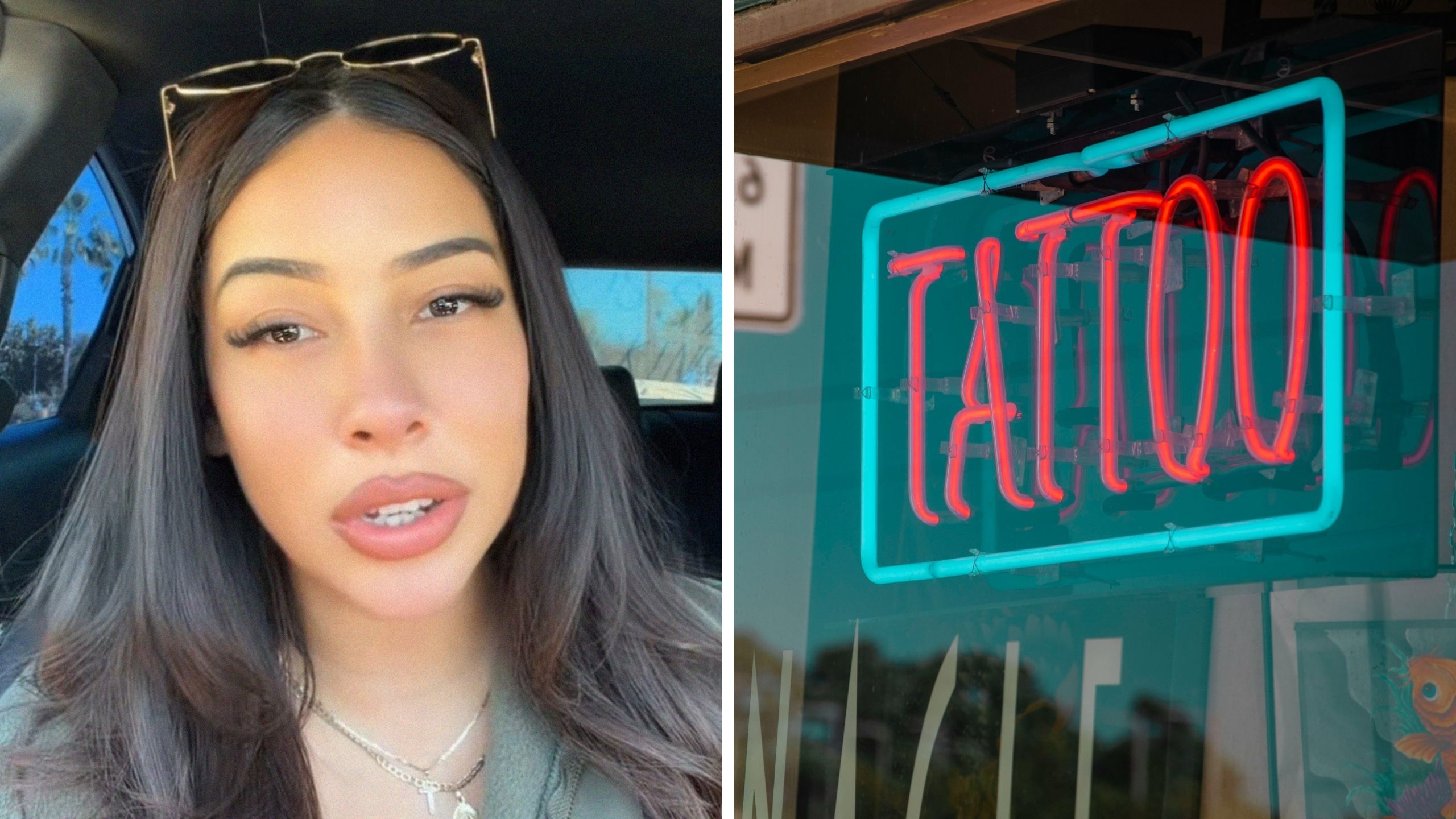 woman shares weird tattoo artist experience (l) Tattoo shop entrance (r)