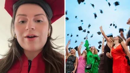 woman shares law school graduation struggles (l) Graduating class (r)