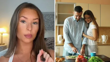 woman shares relationships opinions (l) happy couple (r)