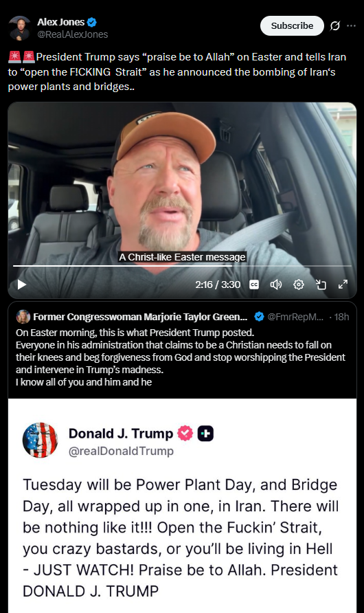 Alex Jones condemns Trump's statement on Easter Sunday