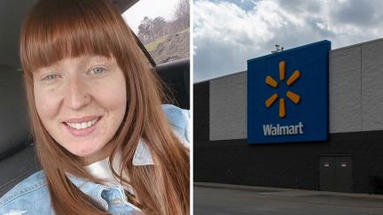 woman shares her walmart experience (l) Walmart storefront (r)