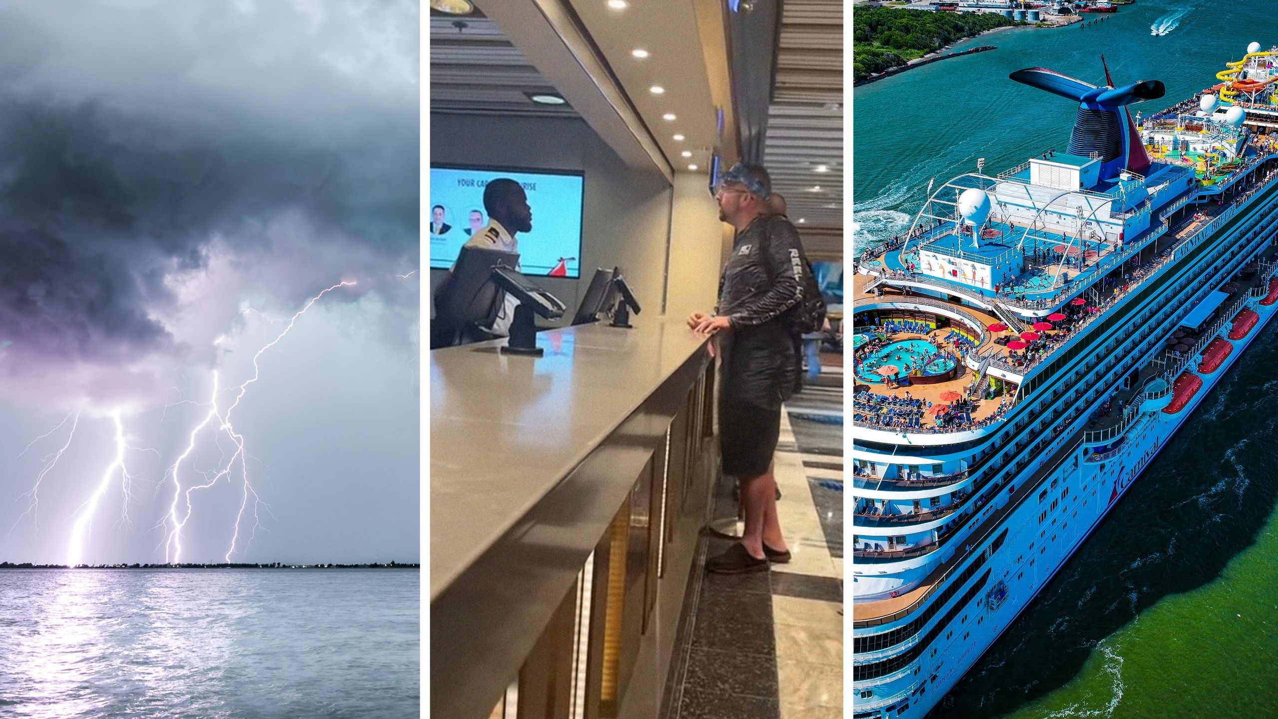 bad weather (l) passenger shares cruise issue (c) carnival cruise (r)