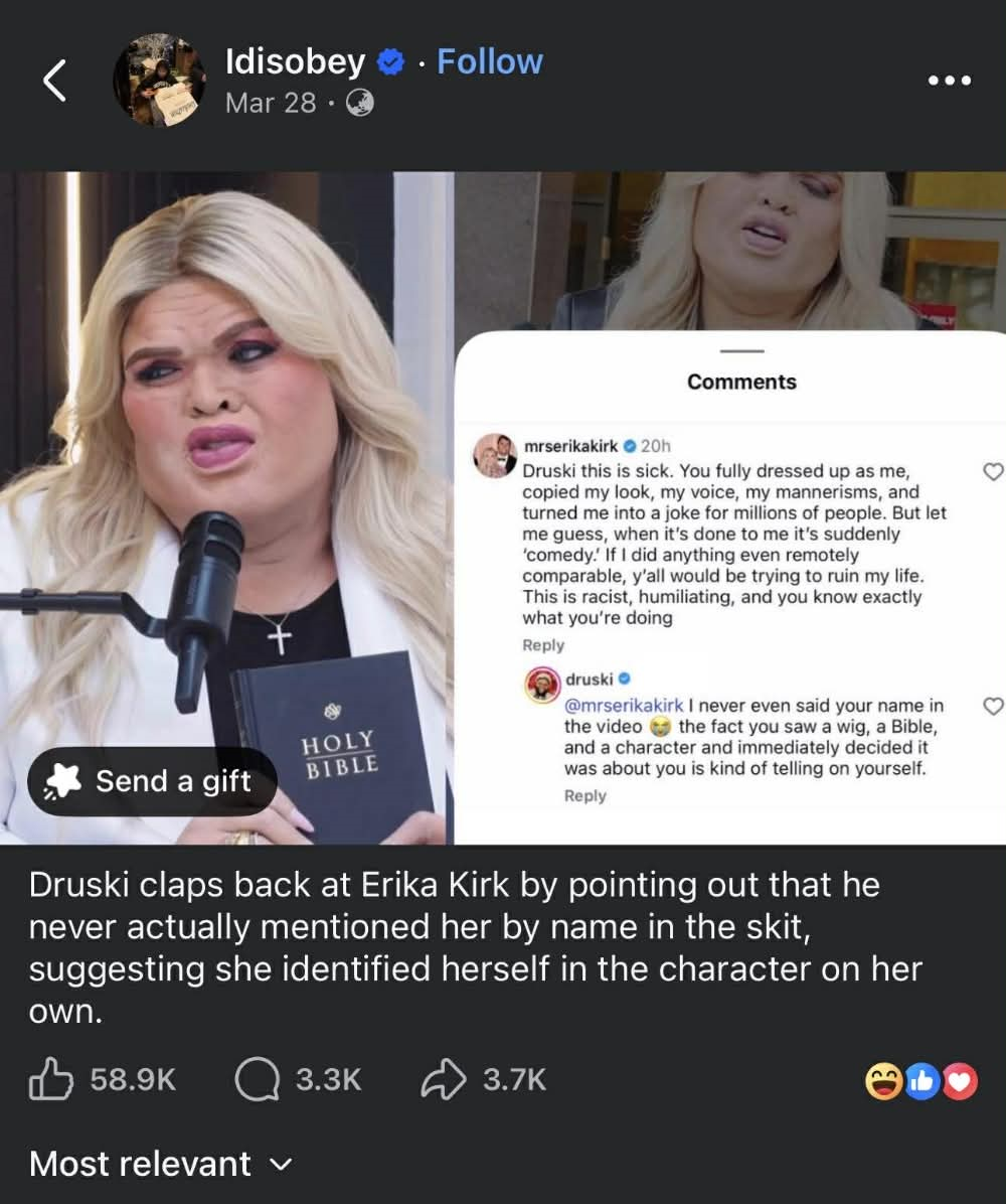 Druski and Erika Kirk allegedly feuds online
