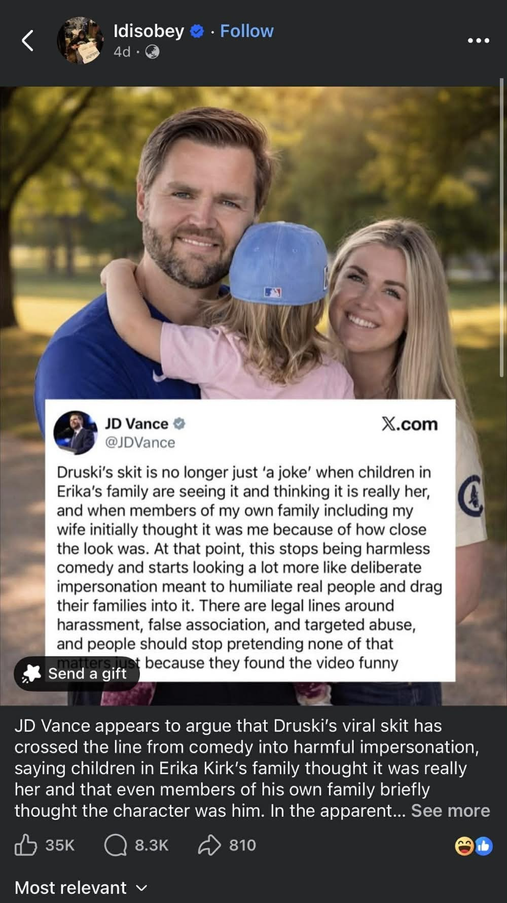 JD Vance 'condemns' Druski's skit