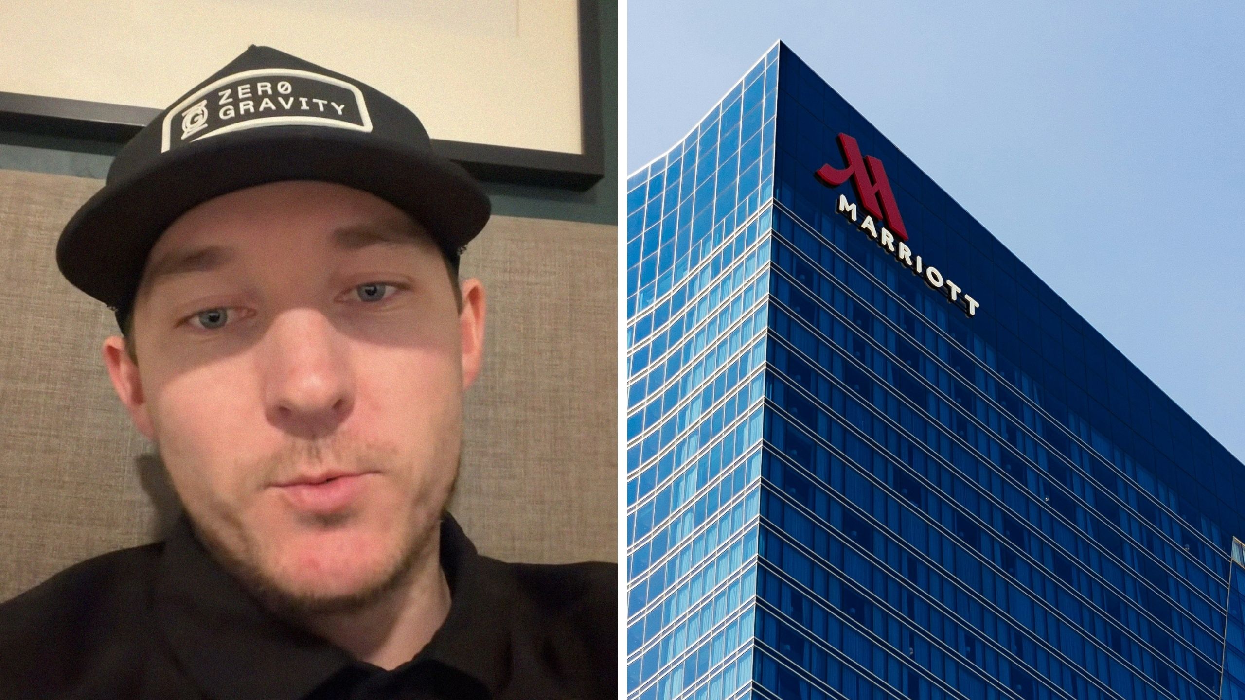 man shares hotel booking tip (l) Marriott hotel (r)