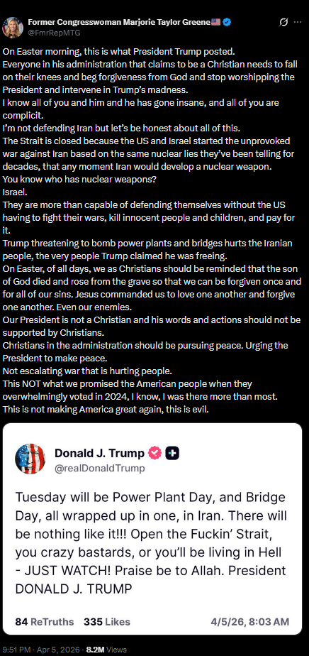 Marjorie Taylor Greene condemns Trump's statement on Easter Sunday