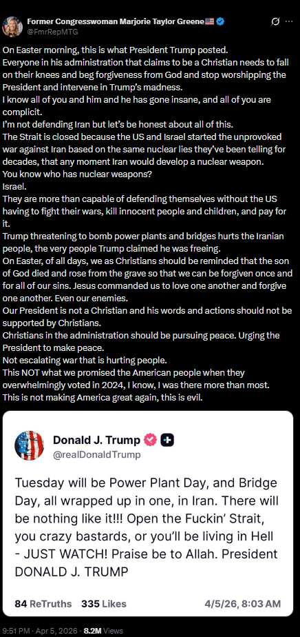 Marjorie Taylor Greene condemns Trump's statement on Easter Sunday