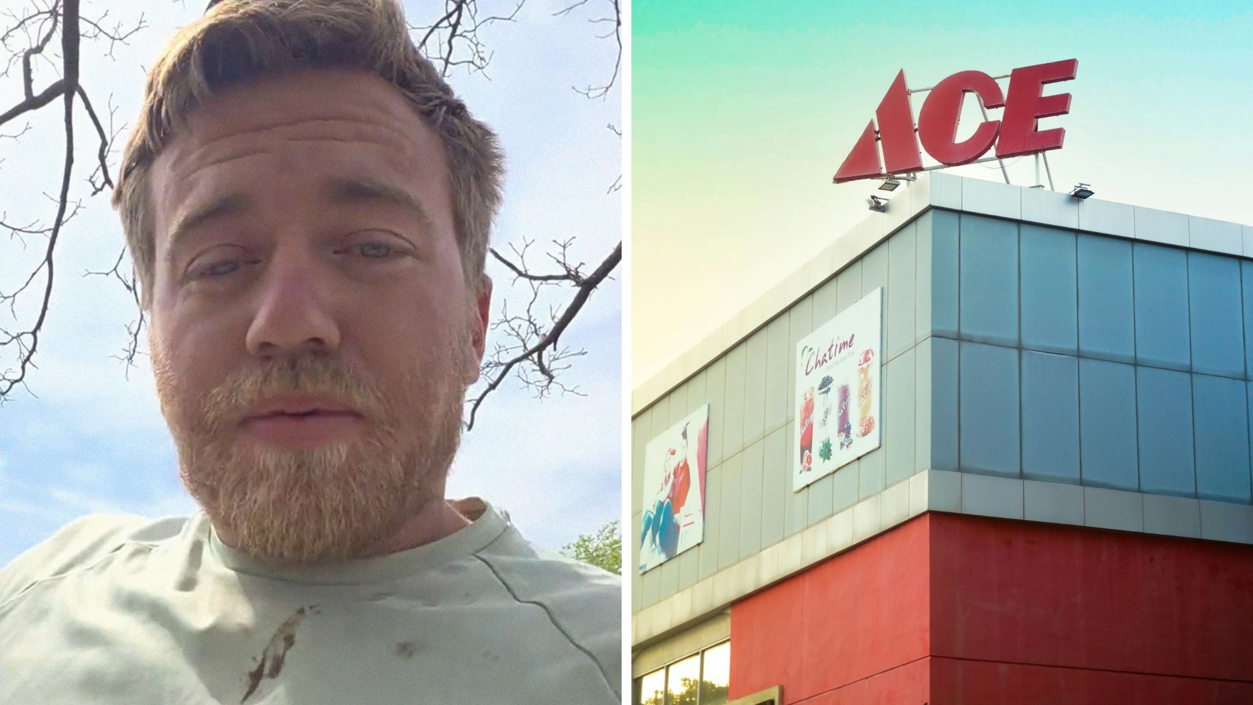 man shares ACE hardware surprise encounter (l) ACE hardware entrance (r)