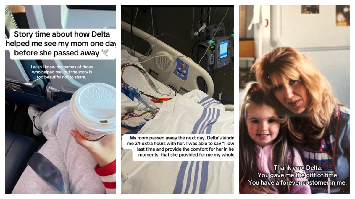 Woman boards Delta from Dallas to see ailing mother, realizes she would miss her connecting flight, but then the pilot comes to her rescue