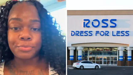 woman shares ross experience (l) Ross storefront (r)