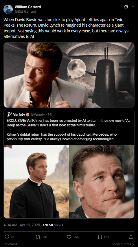 Screenwriter William Gerrard comments on Val Kilmer's controversial AI revival