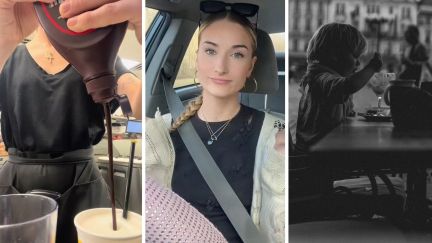 woman making chocolate milk (l) woman shares day in the job (c) four year old at restaurant (r)