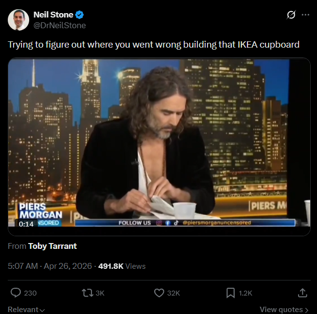 Dr. Neil Stone reacts to Russell Brand's failure to locate a Bible verse