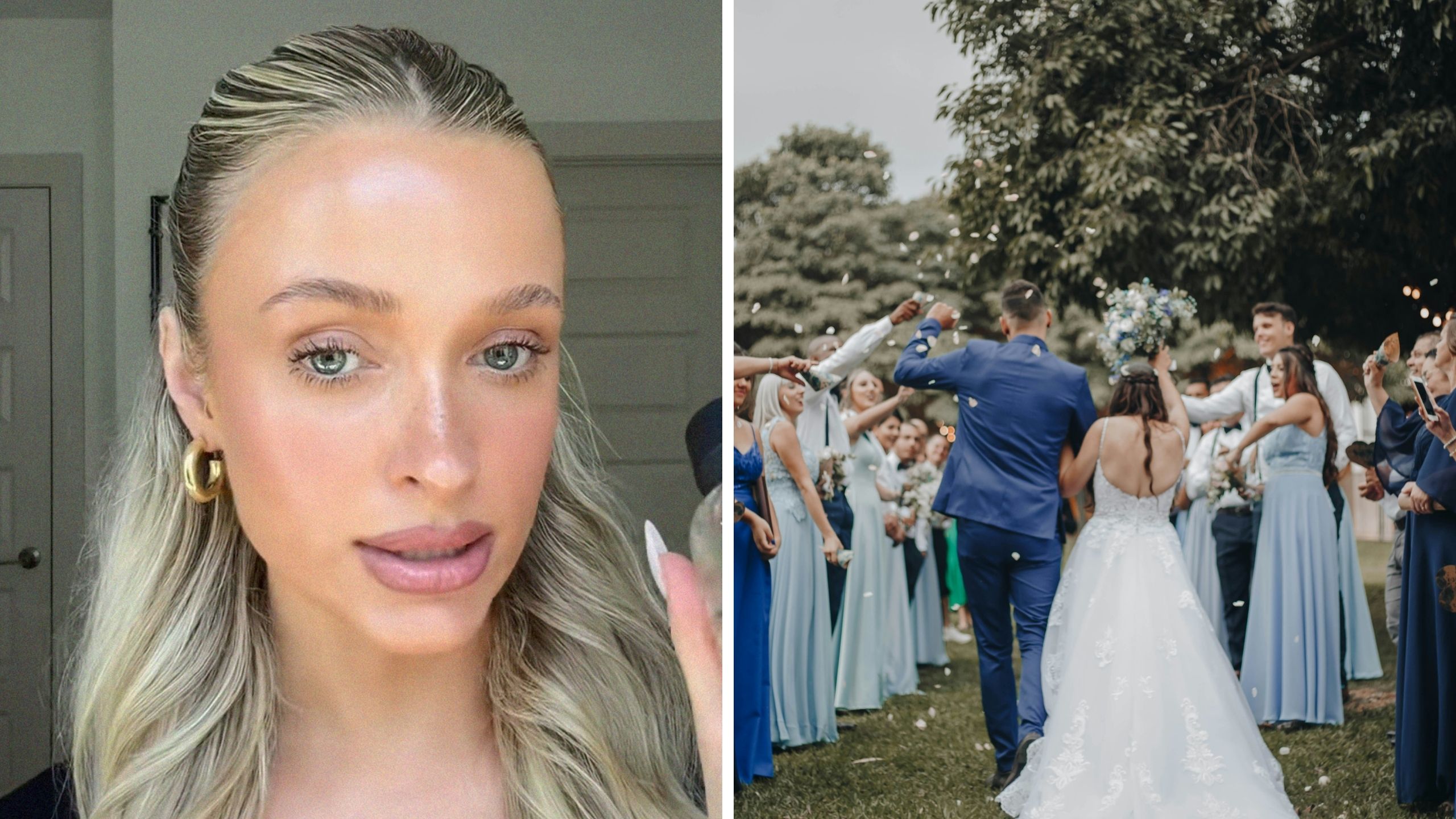 woman shares wedding experience (l) wedding entrance (r)