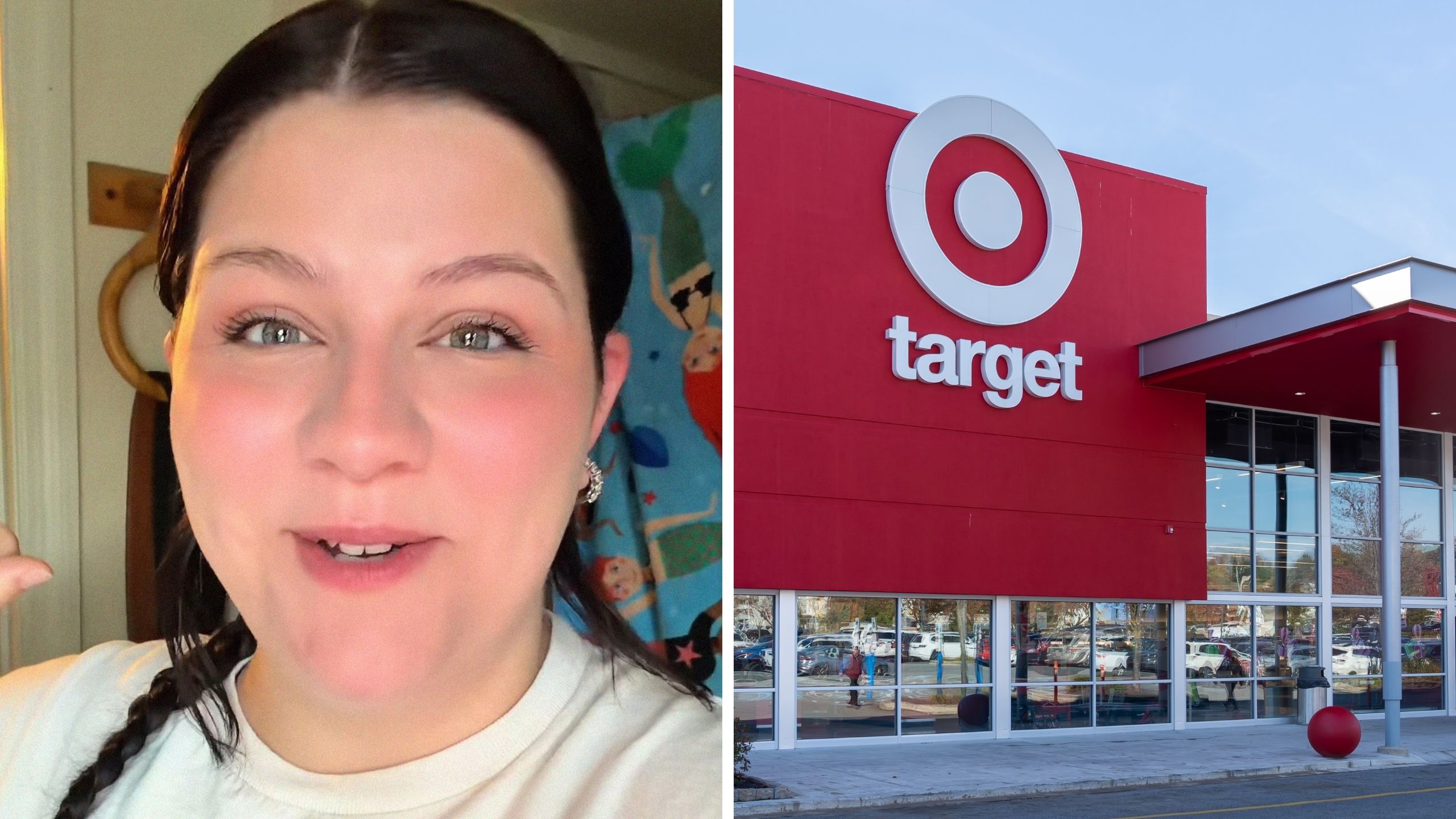 woman shares target experience (l) Target storefront (r)