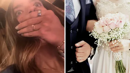 woman shares job issue and experiences (l) groom and bride (r)