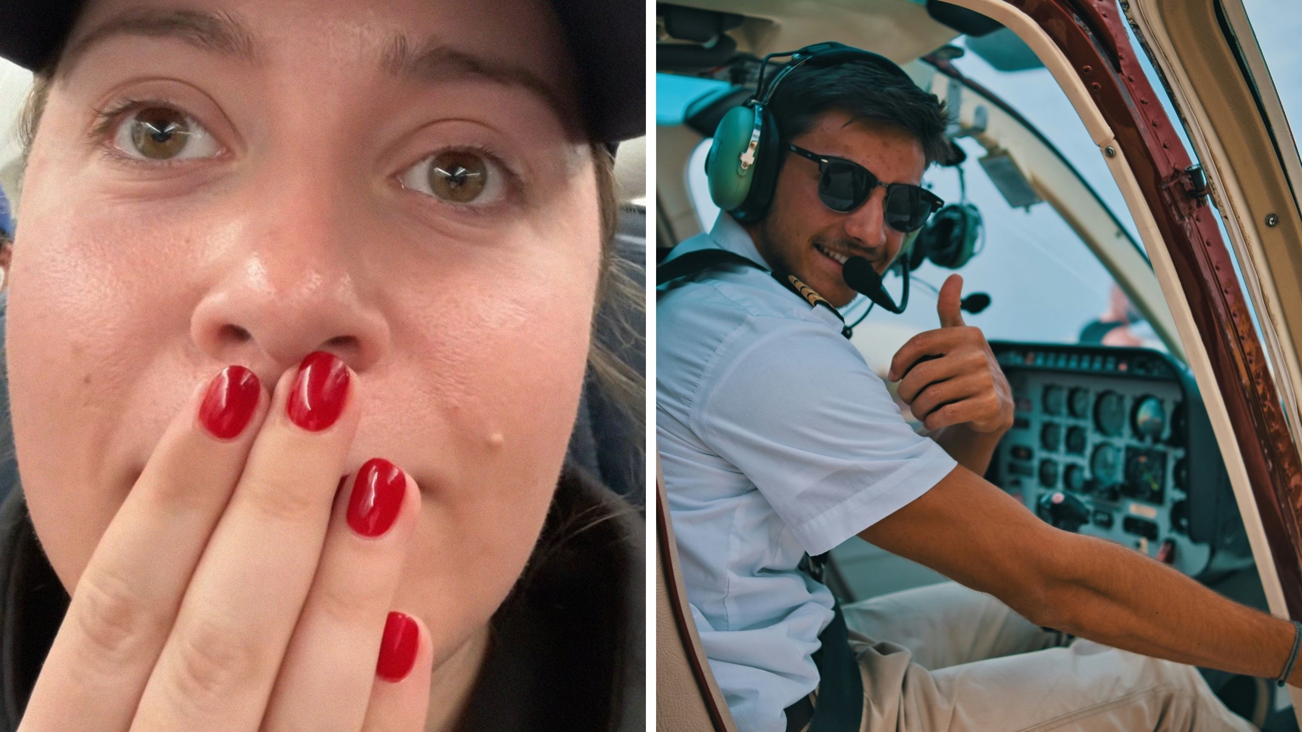 woman shares flight experience (l) Young pilot (r)