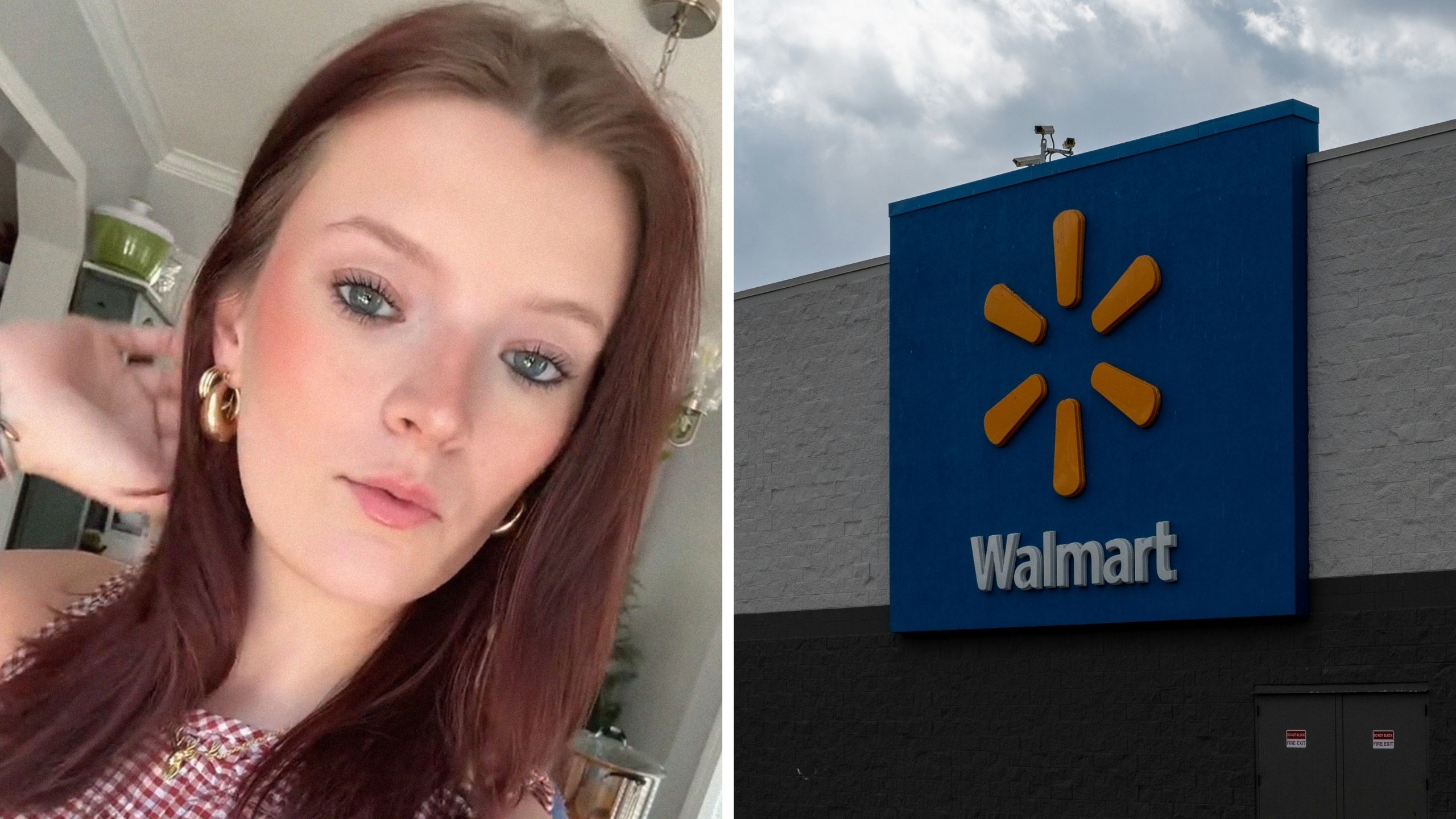 woman shares walmart experience (l) walmart storefront (r)