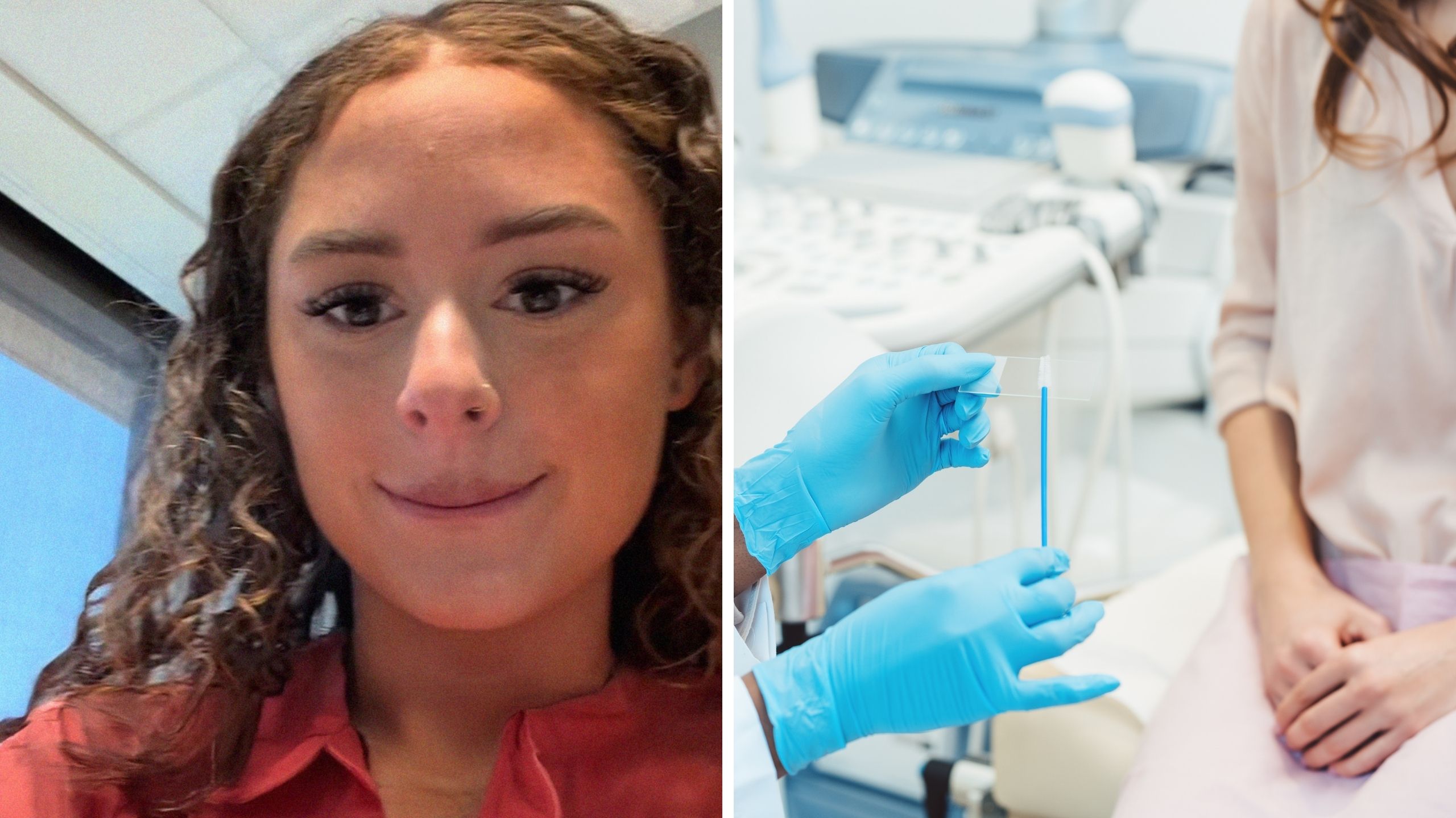 woman shares pap smear encounter (l) woman at her pap smear appointment (r)