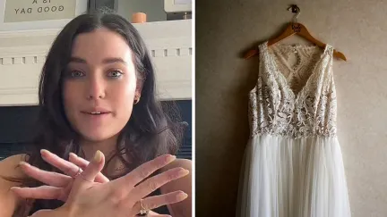 woman shares dress order issue (l) wedding dress (r)