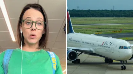 woman shares traveling issue (l) Delta airlines (r)