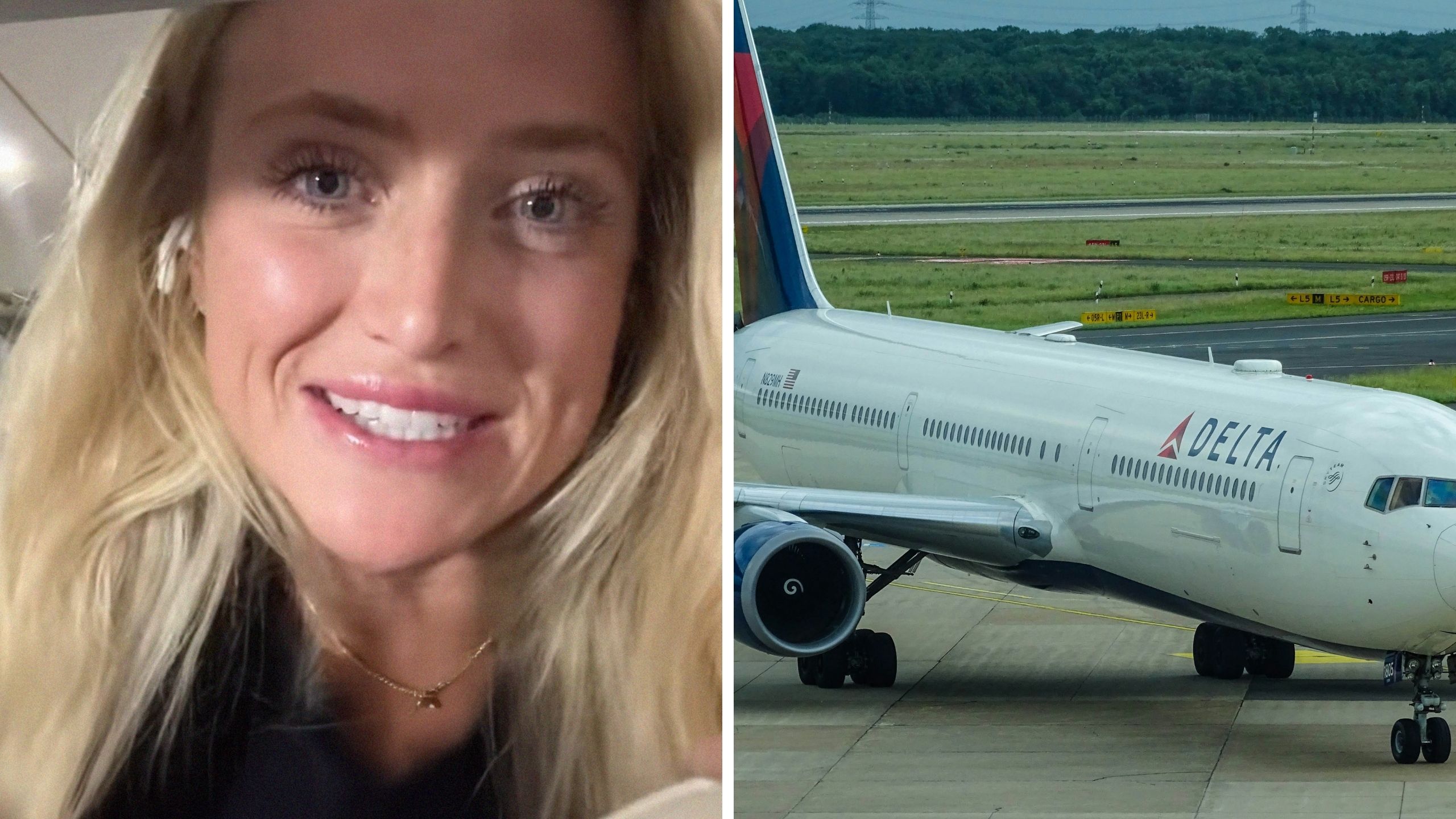 woman shares flight experience (l) Delta airlines (r)