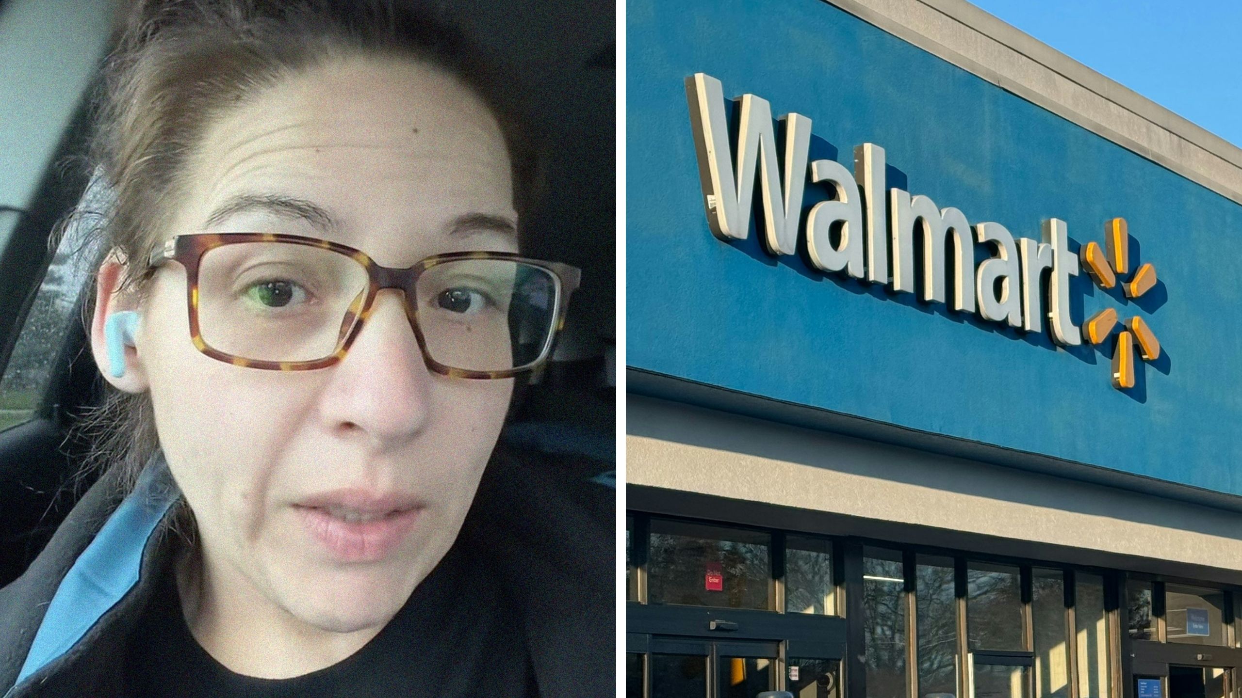 woman shares walmart driver issue (l) Walmart storefront (r)