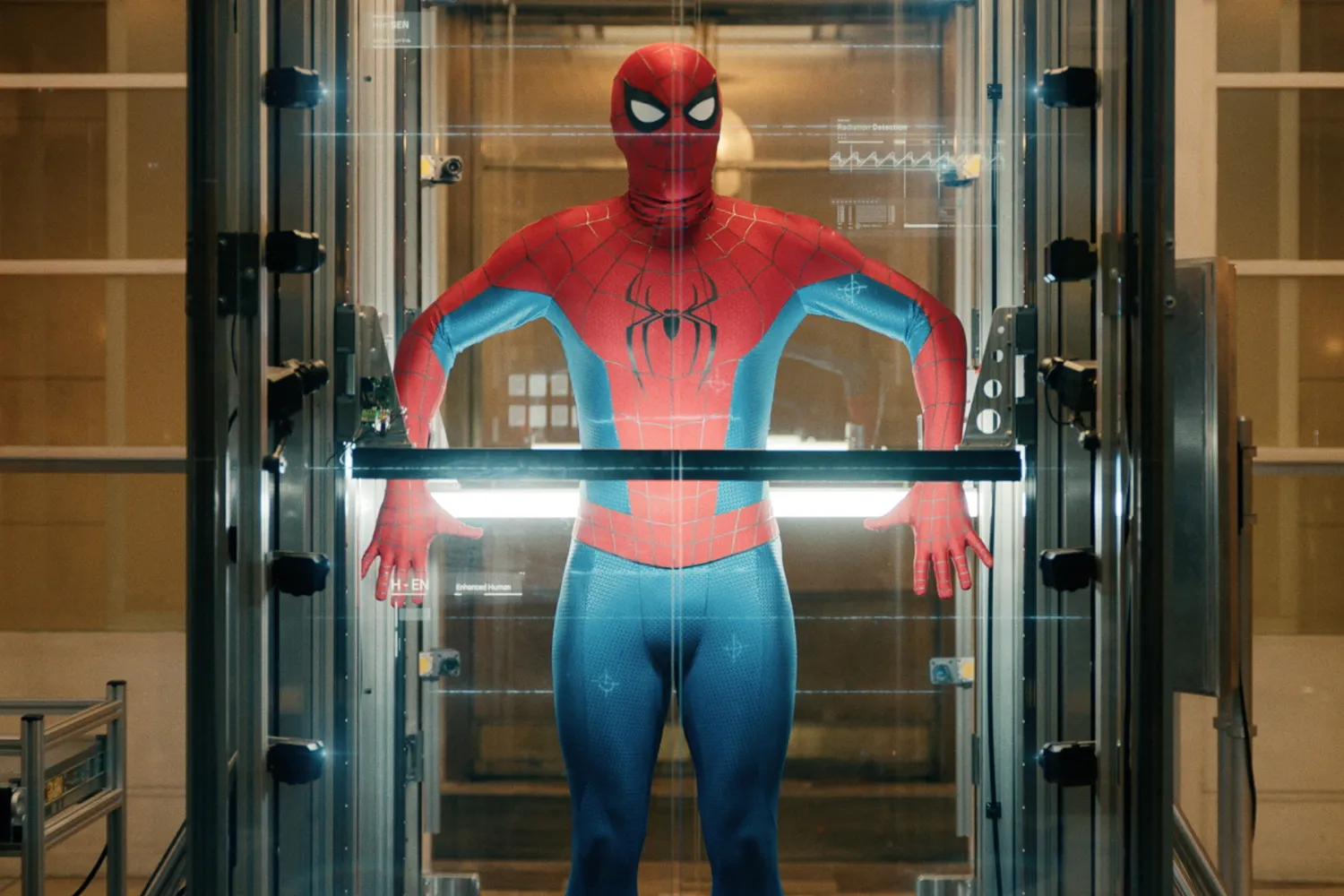 Tom Holland’s Peter Parker gets scanned by Mark Ruffalo’s Bruce Banner in Spider-Man: Brand New Day.