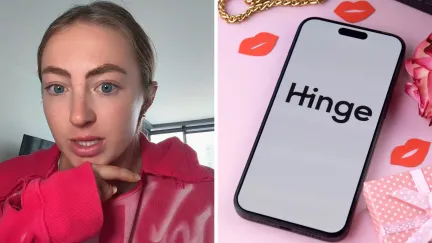 woman shares bad date experience (l) Hinge dating app (r)
