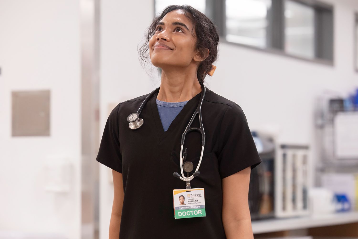 woman who is looking up and smiling