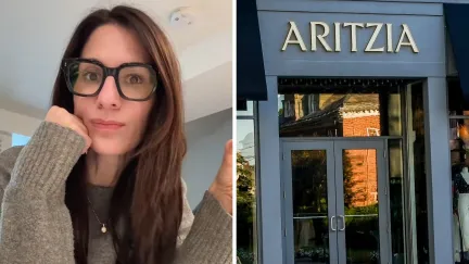 woman shares store concern (l) Aritzia storefront (r)