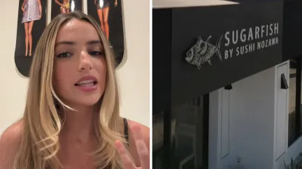 woman shares restaurant encounter (l) Sugar fish entrance (r)