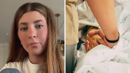woman shares dating experience (l) woman taking care of guy at hospital (r)