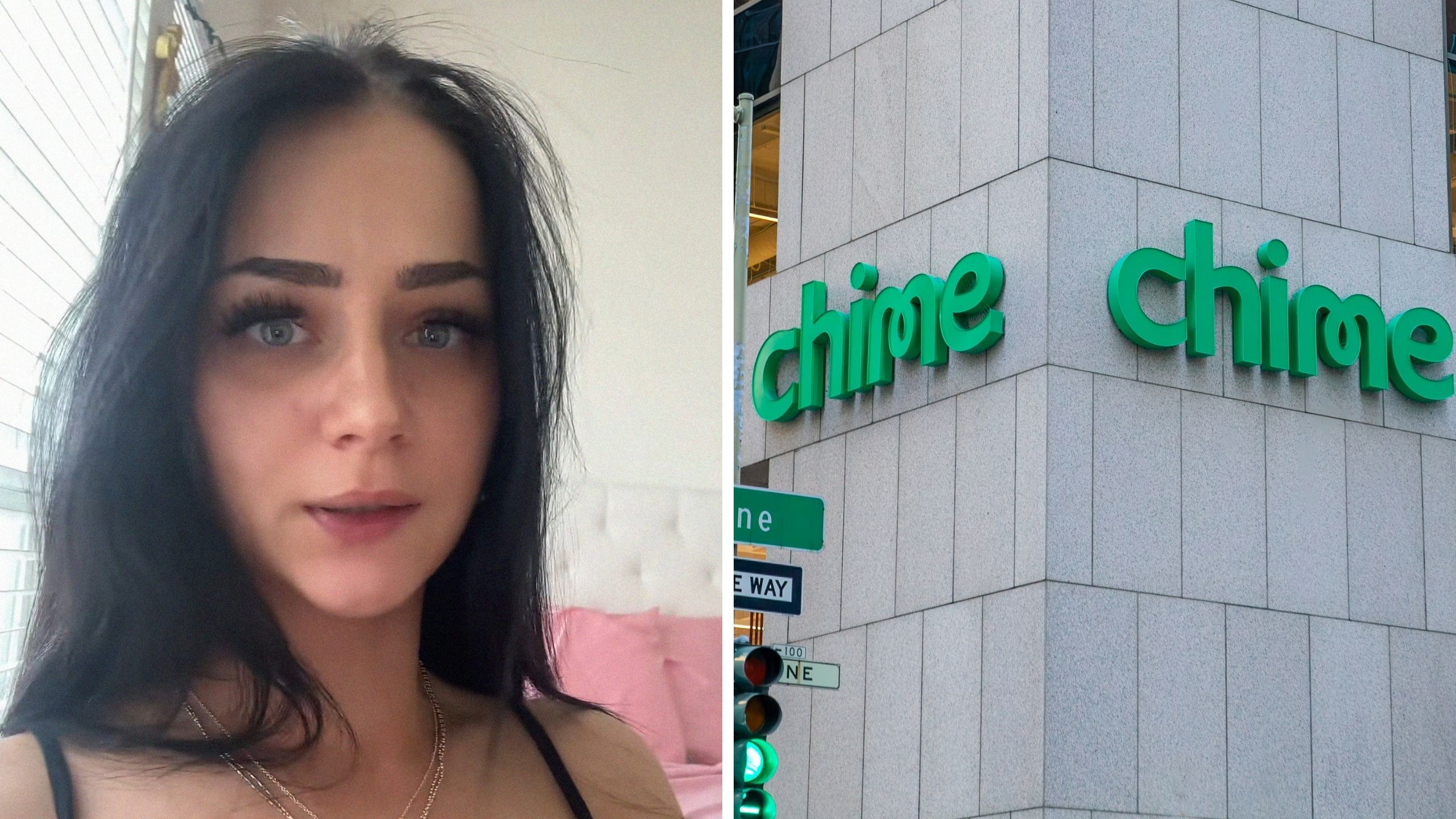 woman shares bank issues (l) Chime financials (r)