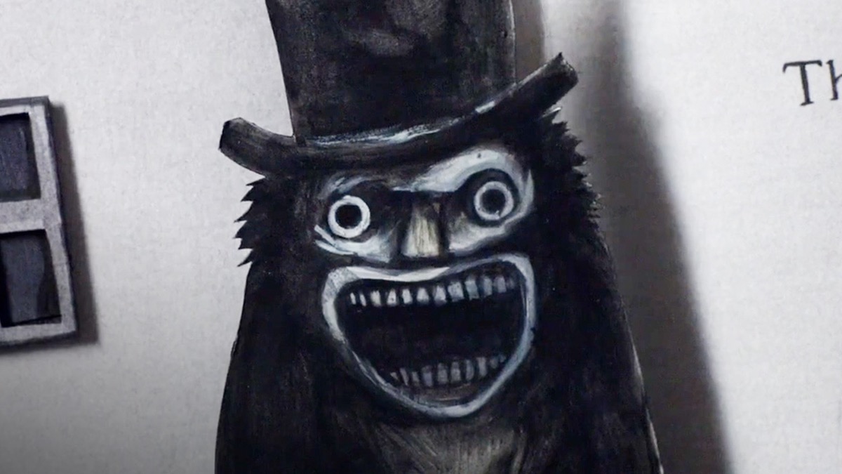 A creepy drawing of a topphat wearing ghost in The Babadook
