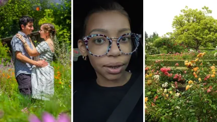 couple on a nature date (l) woman comments on free date to Miami Beach Botanical Garden (c) Botanical Garden (r)