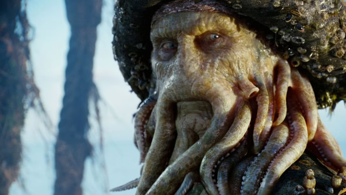 Davy Jones looks over his shoulder in Pirates of the Caribbean