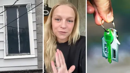 window to a secret room (l) woman shares new home encounter (c) keys to new home (r)