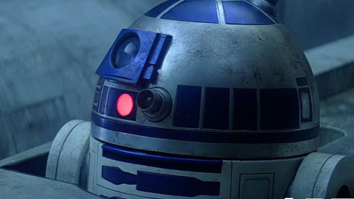 R2-D2 the droid appearing in "Star Wars: The Force Awakens"
