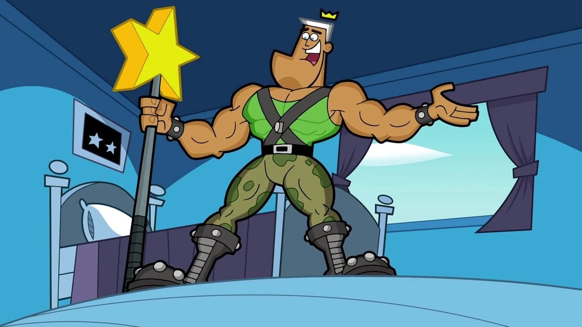 The musclebound fairy Jorgen von Strangle stands with arms open in "Fairly Odd Parents"