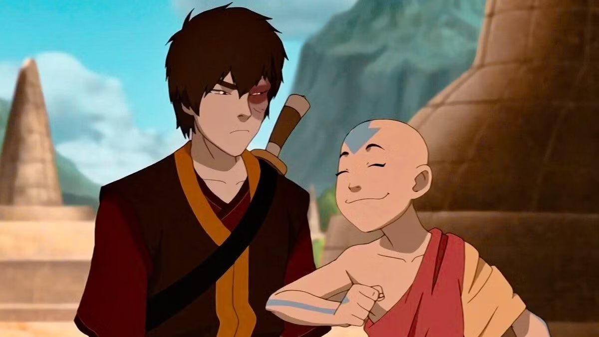 Aang smiles while Zuko looks dour in "Avatar: The Last Airbender" 