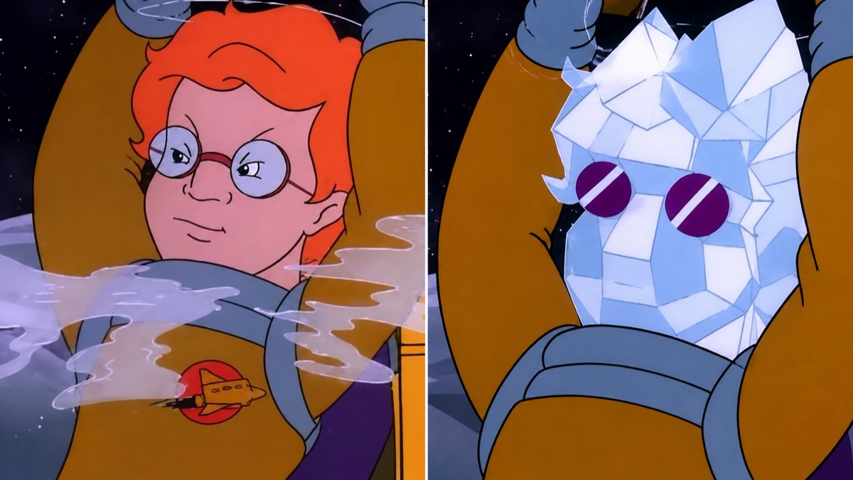 Arnold takes off his helmet in space in The Magic Schoolbus