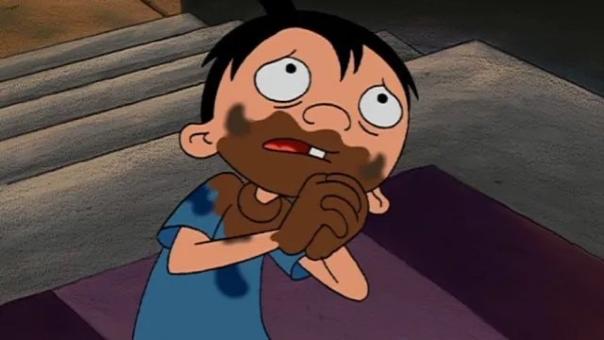 Chocolate Boy pleads for help on a porch in Hey Arnold