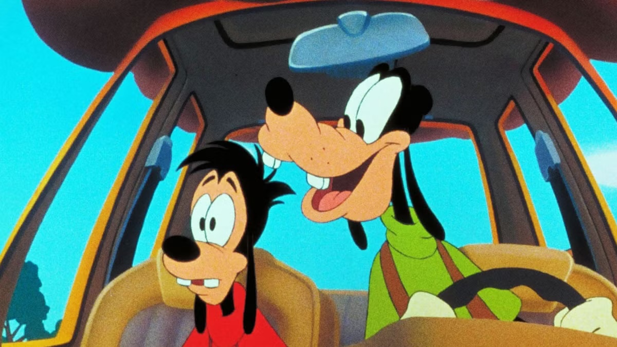 Goofy drives and talks to his son Max in A Goofy Movie