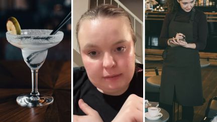 classic margarita (l) woman shares job experience as a server (c) server taking drink order (r)