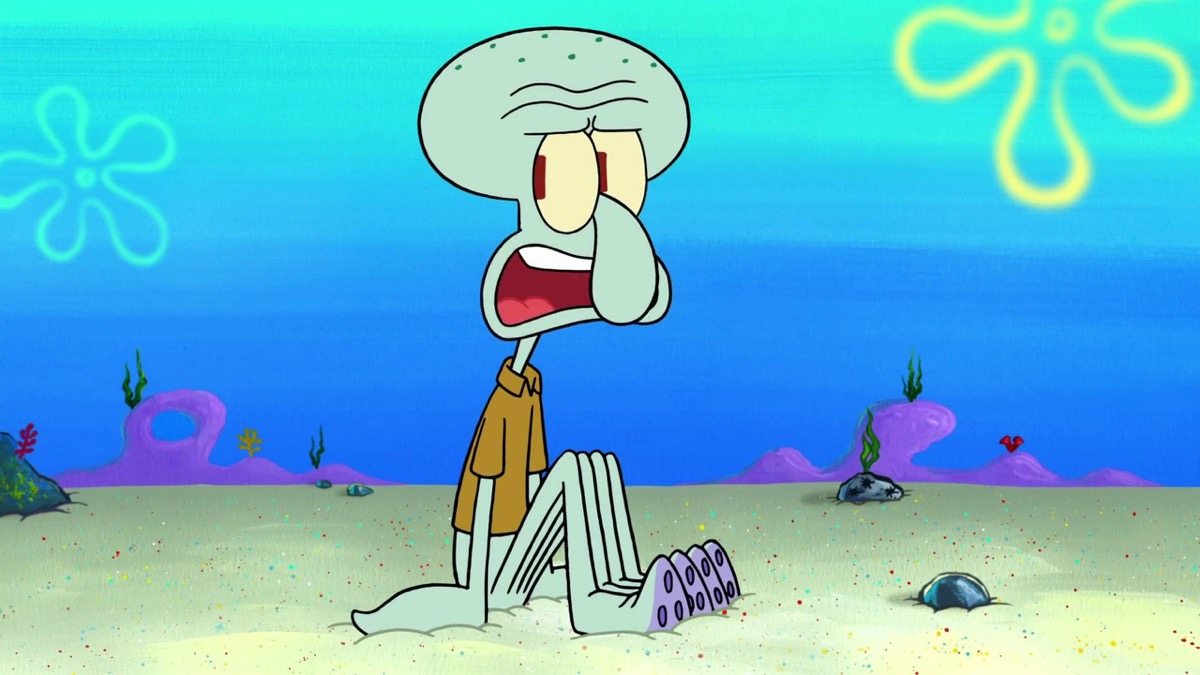 Squidward sits on the ground in Spongebob Squarepants