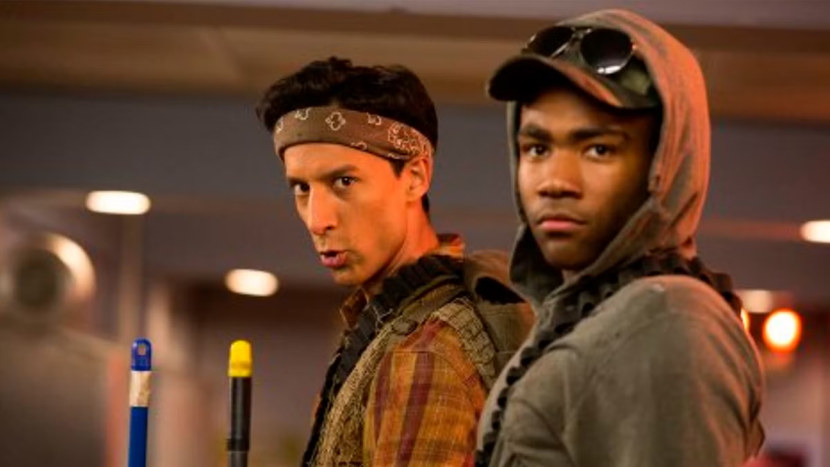 Troy and Abed glare like action heroes in Community