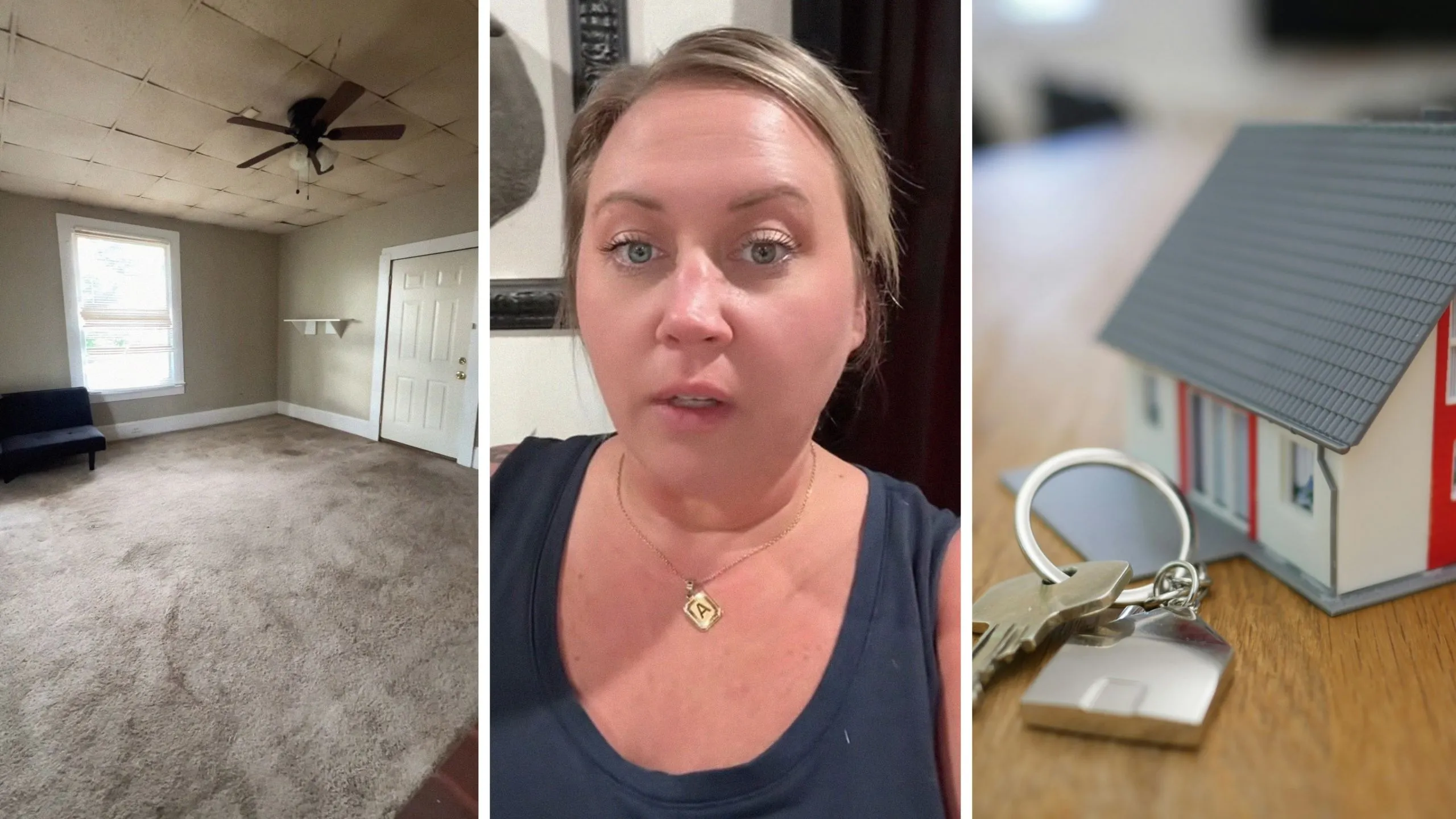 rental property (l) woman shares things she does as slumlords (c) house keys (r)