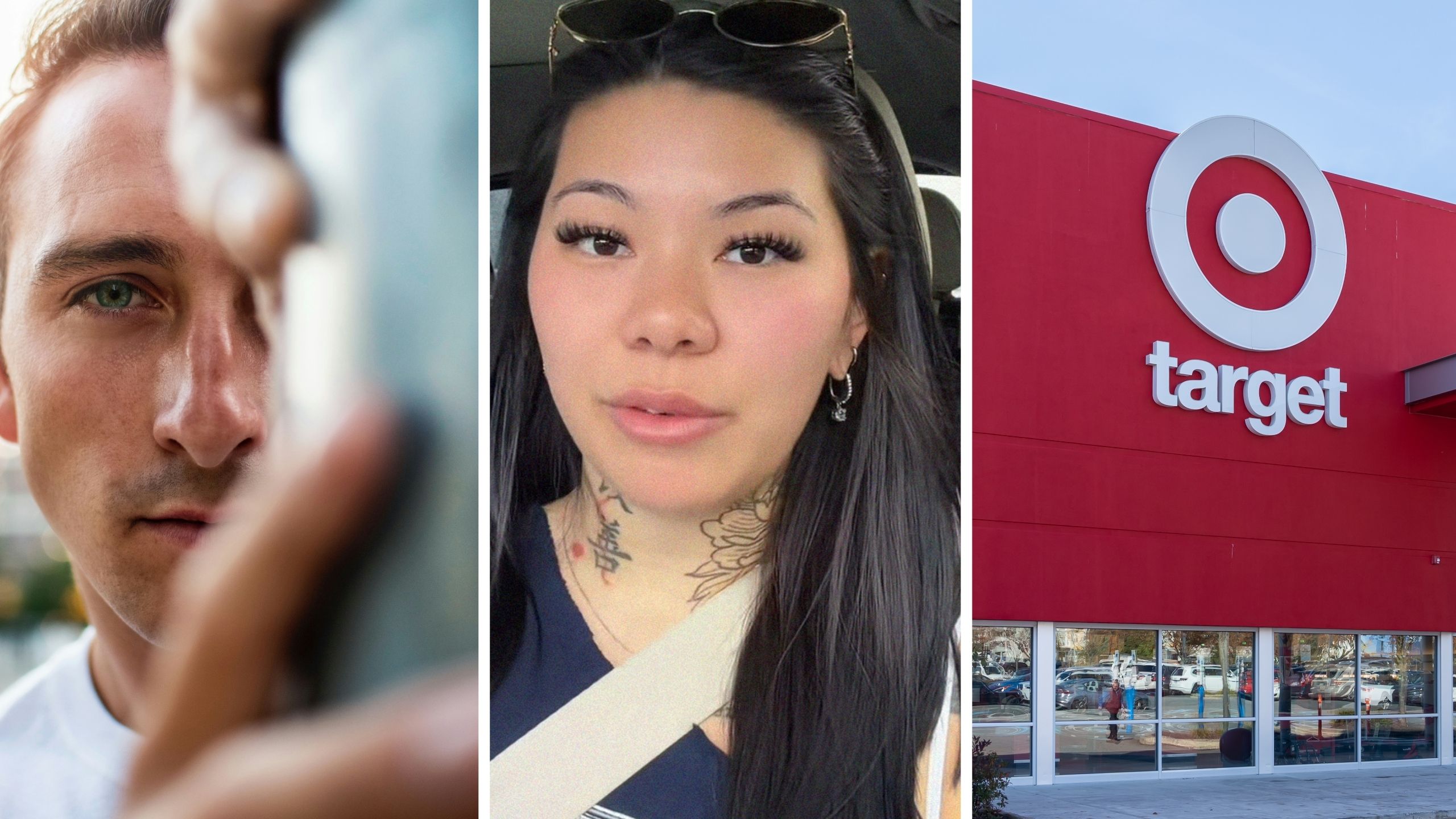 creepy man (l) woman shares Target experience (c) Target storefront (r)